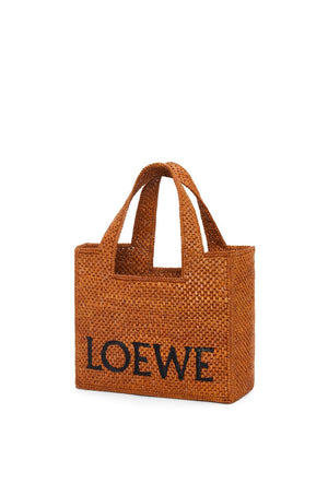 LOEWE Small Honeygold Raffia and Leather Tote Handbag for Women SS24