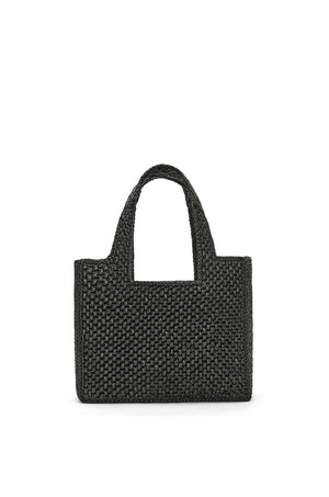 Túi Xách Tote Cỡ Nhỏ Màu Đen Cho Nữ - Da Bê Và Raffia