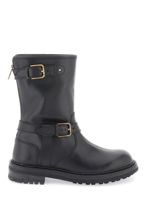 DOLCE & GABBANA Men's Black Leather Biker Boots from the FW23 Collection