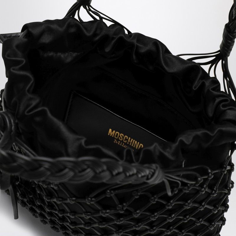 MOSCHINO COUTURE Mini Black Nappa Handbag with Woven Handle