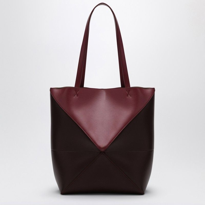 LOEWE Crimson & Dark Burgundy Leather Tote with Geometric Design