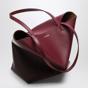 LOEWE Crimson & Dark Burgundy Leather Tote with Geometric Design