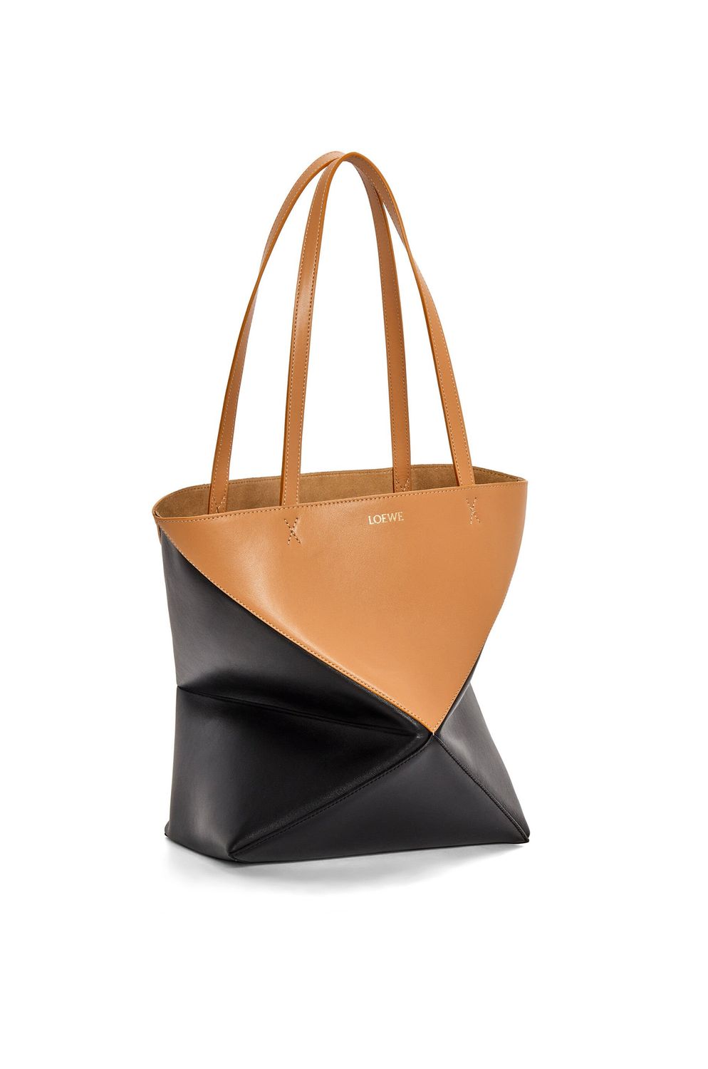 LOEWE Foldable Puzzle Tote Handbag in Black and Brown Calfskin for Women - FW23