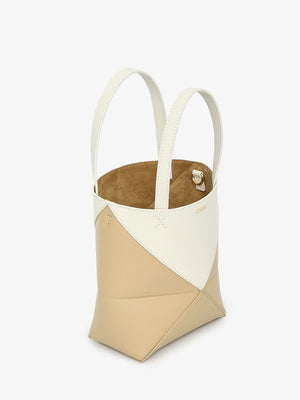 LOEWE Mini Puzzle Two-Tone Fold Tote Handbag in White