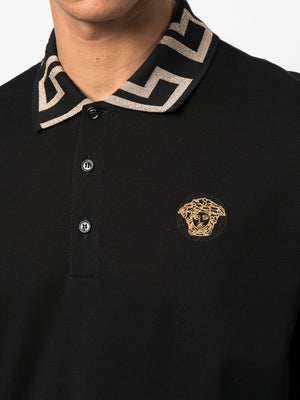 VERSACE Black Tunic Polo Shirt for Men