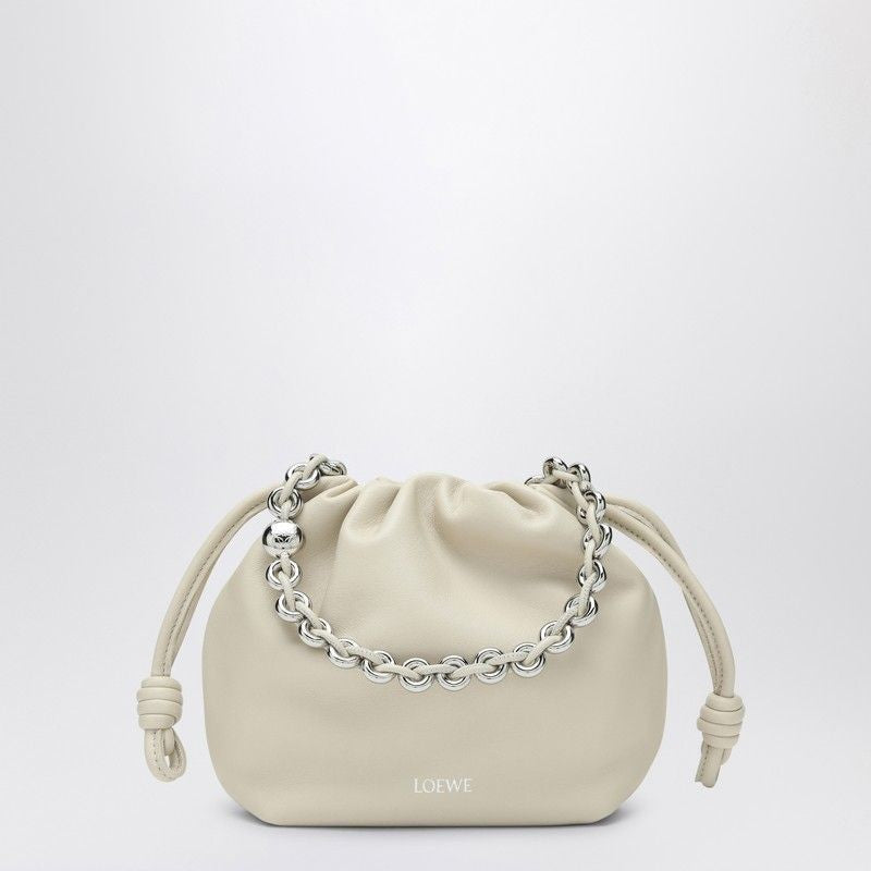 LOEWE Black Lambskin Mini Handbag with Ruched Design and Detachable Golden Chain