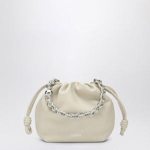 LOEWE Black Lambskin Mini Handbag with Ruched Design and Detachable Golden Chain