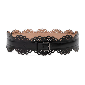 ALAIA Elegant Black Waved Leather Bustier Belt for Women