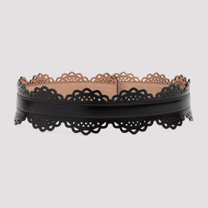 ALAIA Elegant Black Waved Leather Bustier Belt for Women