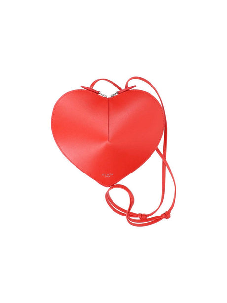 ALAIA Heart Charm Mini Crossbody Bag in Red Leather