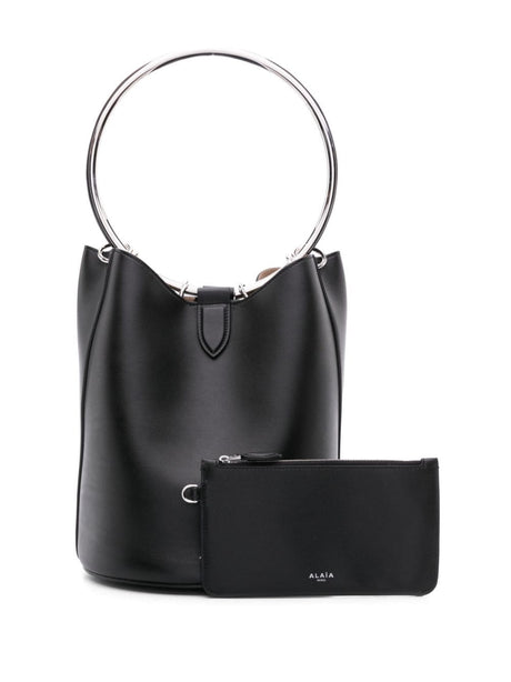 ALAIA Elegant Large Leather Bucket Handbag with Ring Detail
