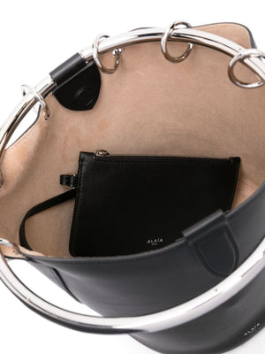 ALAIA Elegant Large Leather Bucket Handbag with Ring Detail