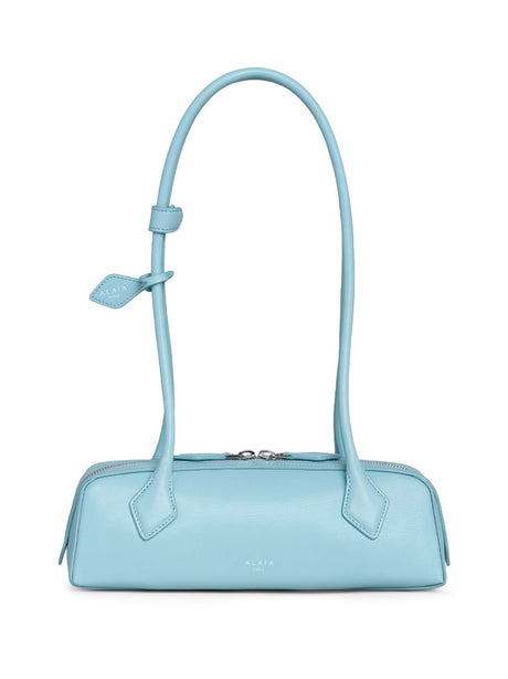 ALAIA Mini Leather Handbag with Zipper and Mirror - Light Blue