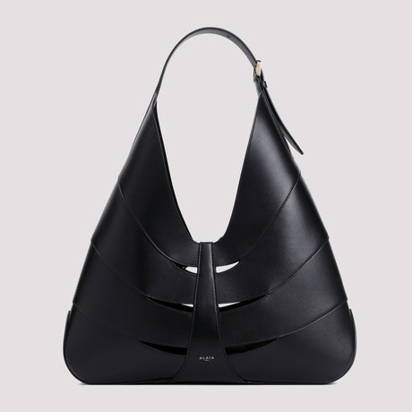 ALAIA Sleek Delta Hobo Shoulder Bag in Black Leather (W:17" H:8.7" D:3.1")