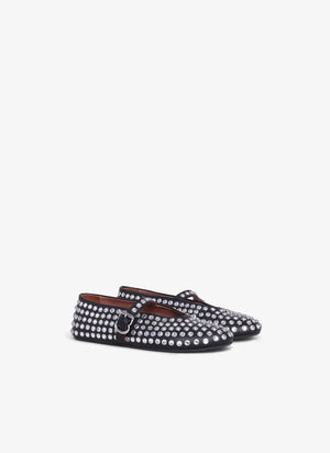 ALAIA Black Strass Lambskin Ballet Flats for Women - SS24