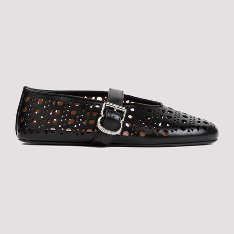 ALAIA Sleek and Chic Black Leather Flats for Women
