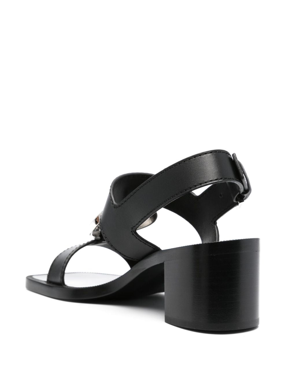 Black Leather Heart Charm Sandals for Women