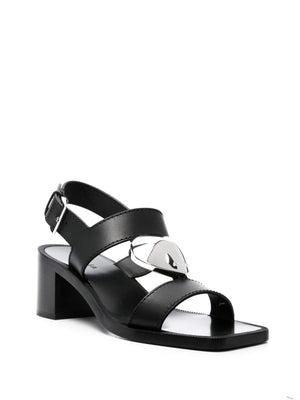 Black Leather Heart Charm Sandals for Women