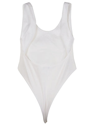 ALAIA White Cut-Out Ribbed Cotton Bodysuit with Discovered Back