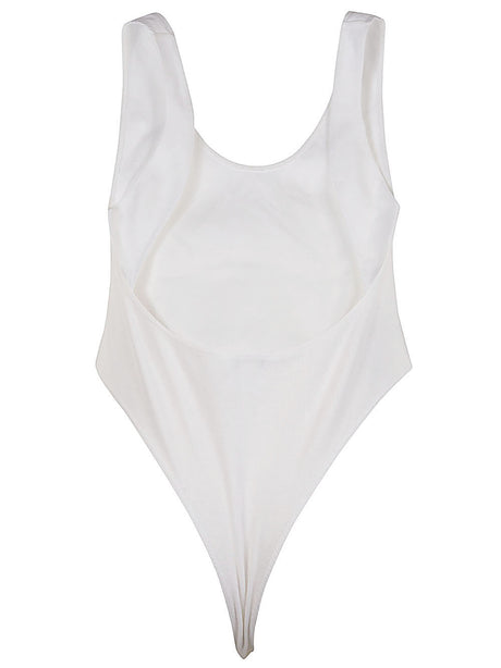 ALAIA White Cut-Out Ribbed Cotton Bodysuit with Discovered Back