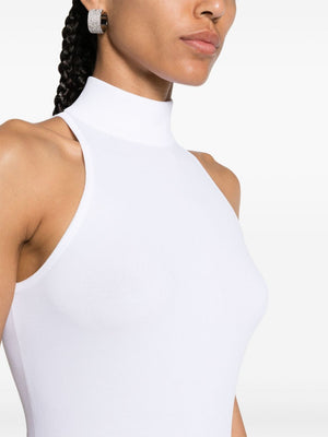Bodysuit with No Sleeves and a High Neck - White