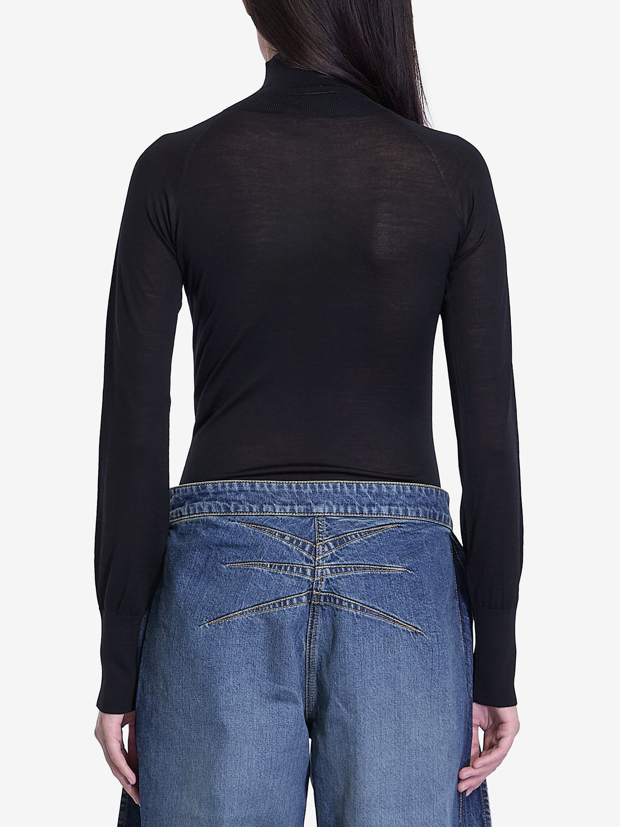 ALAIA High-Neck Sheer Knit Bodysuit