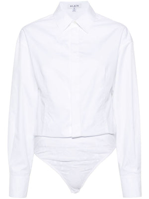White Cotton Shirt Bodysuit - SS24コレクション