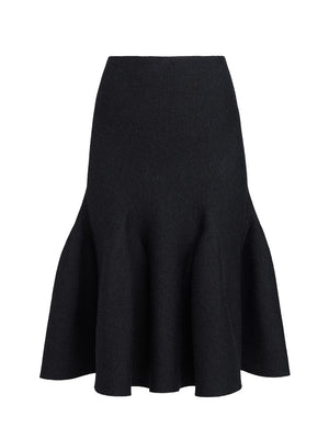 ALAIA Elegant Grey Wool Midi Skirt with Flared Hem