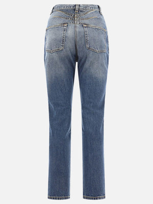 Quần jeans cạp cao phom dáng thẳng màu xanh