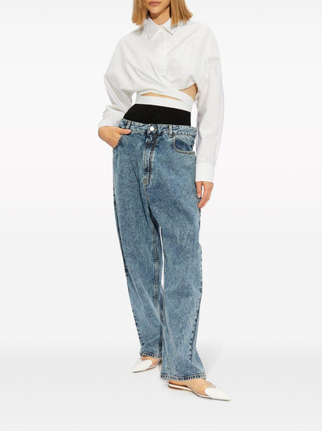 ALAIA Low-Rise Snow Denim Jeans with Knit Waistband