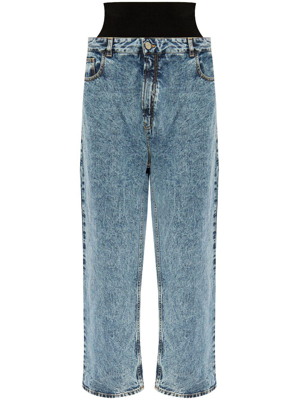 ALAIA Low-Rise Snow Denim Jeans with Knit Waistband