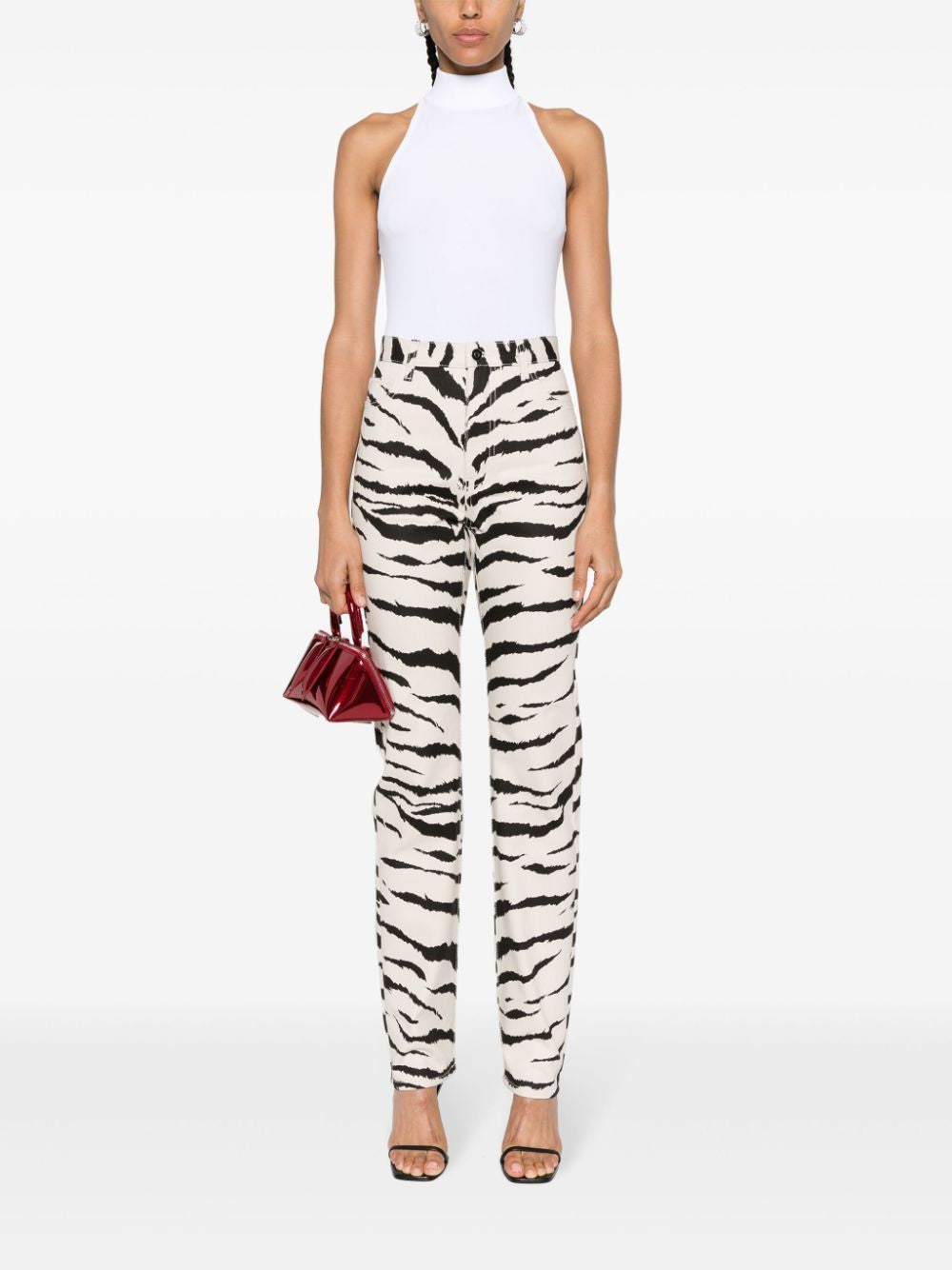 ALAIA Animal Print Denim Jeans for Women in Tan - SS24 Collection