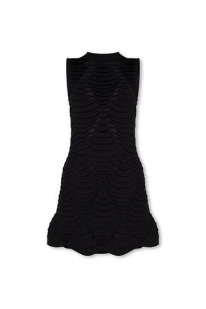 فستان قصير نسائي بتصميم ثعبان باللون الأسود - مجموعة ربيع/صيف 2024