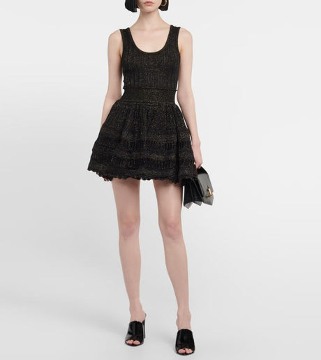 ALAIA Luxe Wool Blend Mini Dress with Metallic Accents