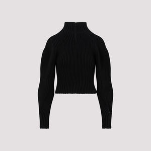 ALAIA Black High Neck Knit Sweater for Women - FW23