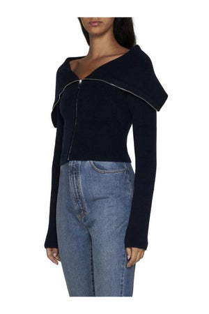 ALAIA Fitted Mini Cardigan with High Collar and Zipper Closure