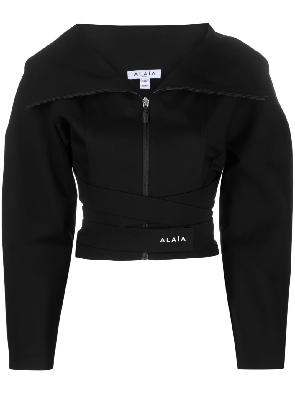 Áo khoác zip đắp cổ Maxi đen cho FW23