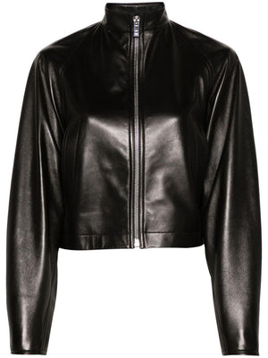 ALAIA Black Round Leather Jacket for Women | FW24 Outerwear Collection