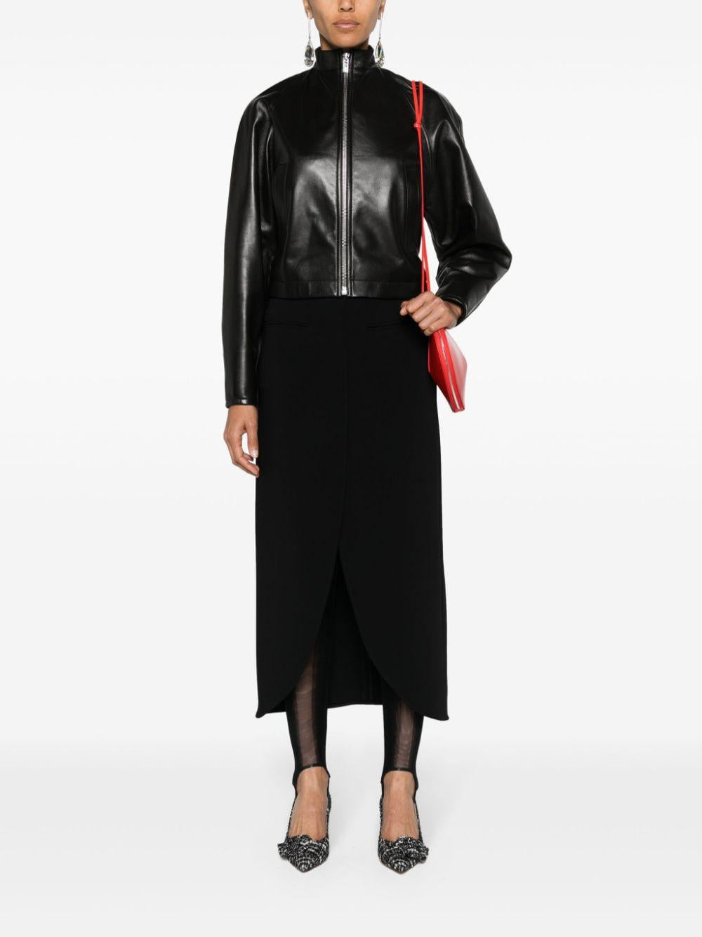 ALAIA Black Round Leather Jacket for Women | FW24 Outerwear Collection