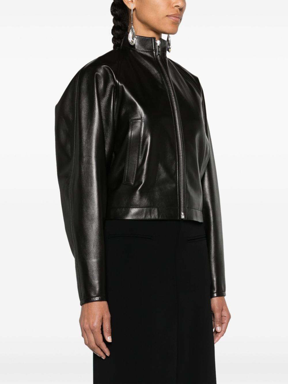 ALAIA Black Round Leather Jacket for Women | FW24 Outerwear Collection