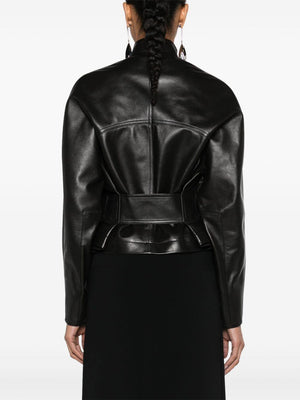 ALAIA Black Round Leather Jacket for Women | FW24 Outerwear Collection