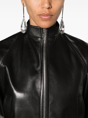 ALAIA Black Round Leather Jacket for Women | FW24 Outerwear Collection