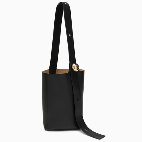 LOEWE Black Calfskin Leather Medium Bucket Handbag with Gold-Tone Accents and Adjustable Strap