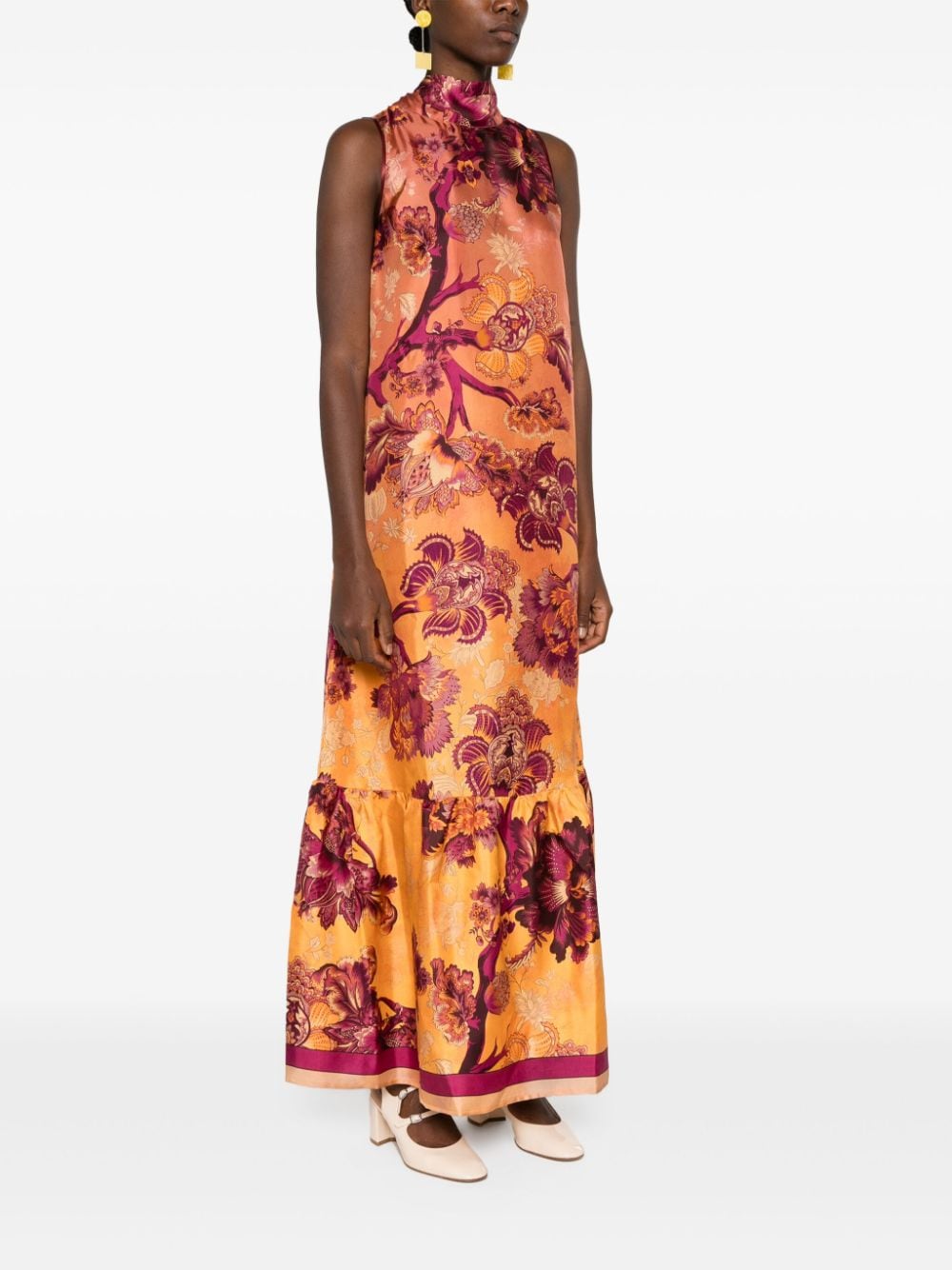 F.R.S FOR RESTLESS SLEEPERS Women's Orange Floral Print Silk Dress - SS24 Collection