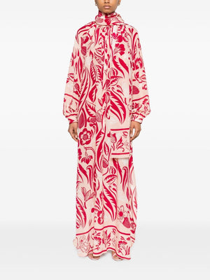 Floral Printed Long Dress with Detachable Scarf and Band Collar