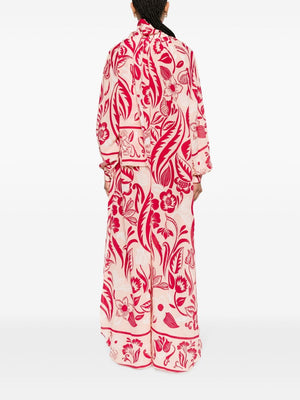 Floral Printed Long Dress with Detachable Scarf and Band Collar