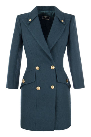 Blue Textured Double-Breasted Robe-Manteau for Women