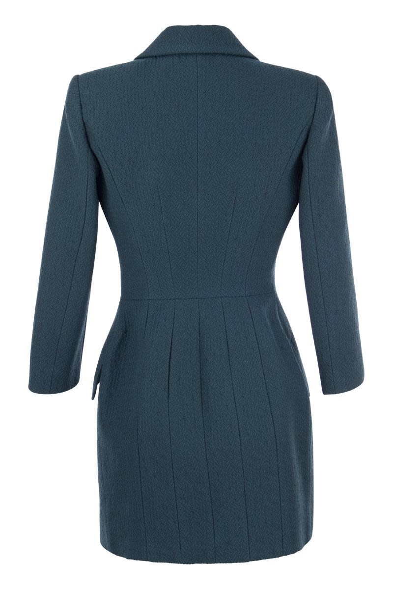 ELISABETTA FRANCHI Peacock Blue Robe-Manteau in Textured Fabric for Women