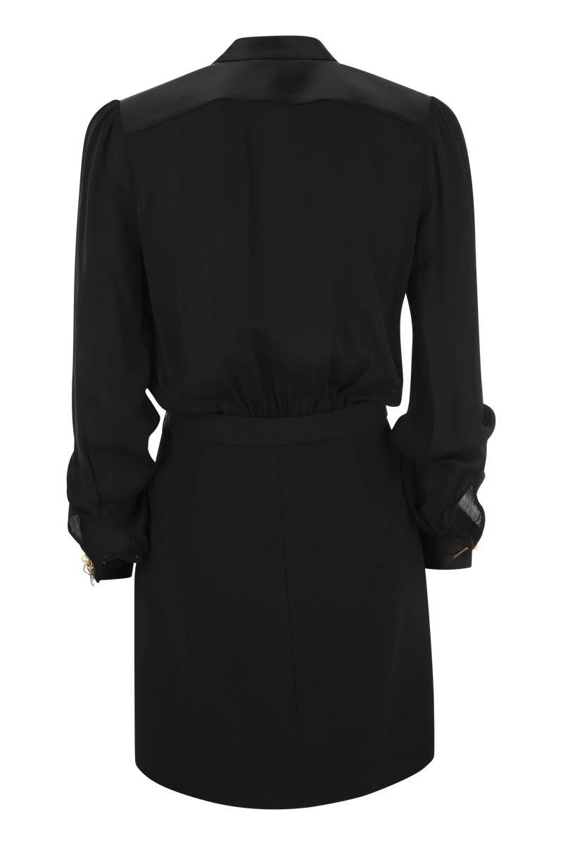 ELISABETTA FRANCHI Black Georgette Mini-Dress with Viscose Crepe Skirt