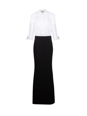 ELISABETTA FRANCHI Panelled Maxi Mermaid Dress in Black and White